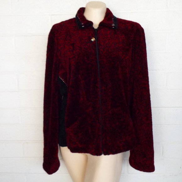 K.D. Spring Jackets & Blazers - K.D.Spring M L burgundy black chenille swirl print zip front casual jacket